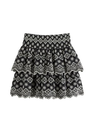WITH EMBROIDERY - A-snit nederdel - black