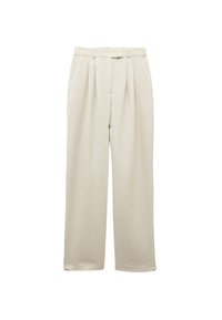 Beige vidde bukser med høj talje, der har plissee, sidelommer og en glat tekstur. Moderne design med en skræddersyet pasform.