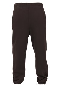 Pantaloni de trening maro, confectionați dintr-un material moale. Curea elastică la talie și manșete. Prezintă cusături laterale, oferind un fit relaxat și confortabil.