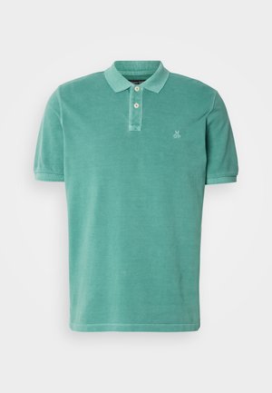 Polo in teal, realizzato in cotone con colletto classico, pattina a due bottoni e un piccolo logo sul lato sinistro del petto.