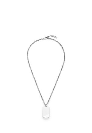 Collier chaîne en argent avec pendentif plaque d'identification rectangulaire poli et fermoir mousqueton avec chaîne de rallonge.