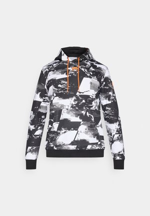 Φούτερ με κουκούλα που διαθέτει ασπρόμαυρο αφηρημένο μοτίβο, πορτοκαλί κορδόνια και ριμπ μανσέτες και τελείωμα για ασφαλή εφαρμογή.