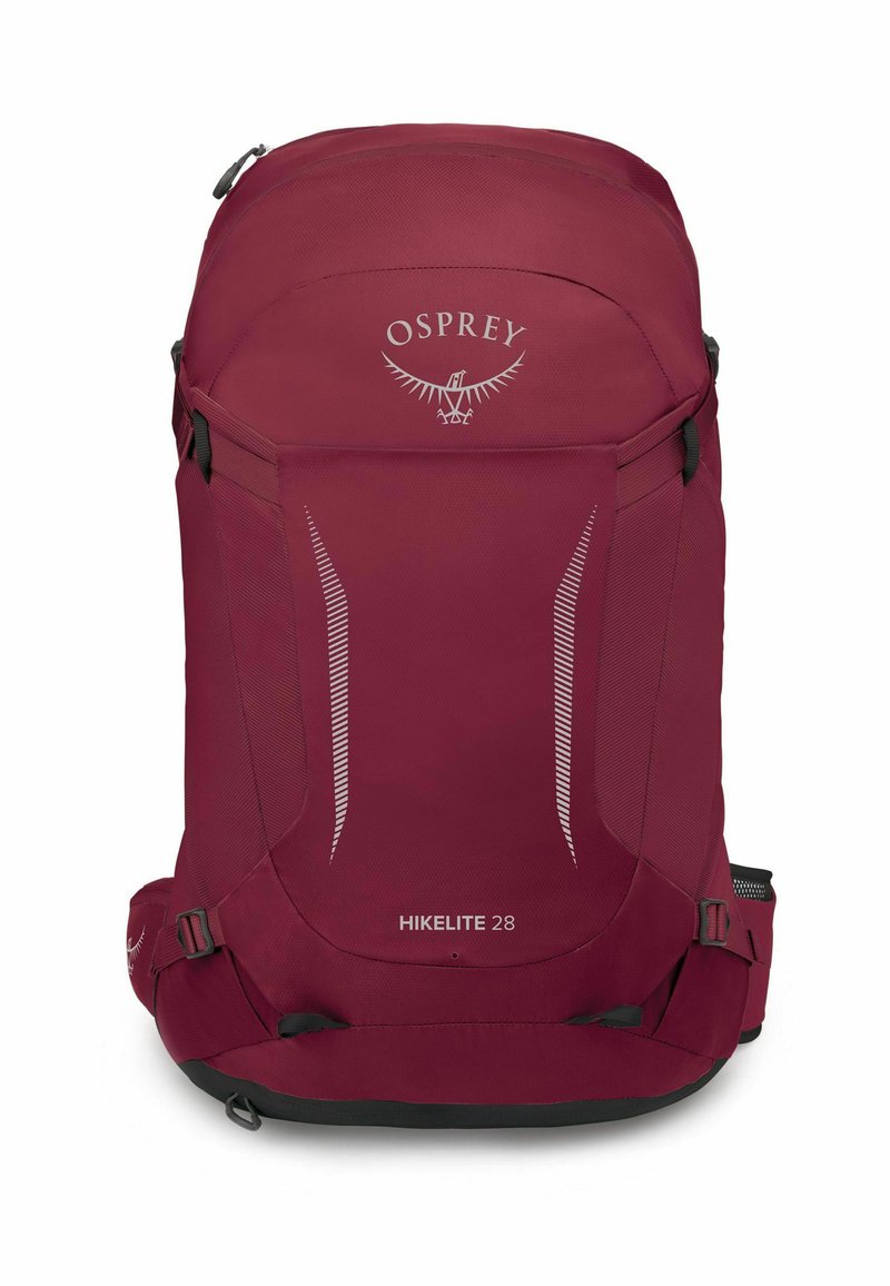 Zaino borgogna con una texture liscia e resistente, dotato di un ampio scomparto principale, logo e dettagli riflettenti per una maggiore visibilità.