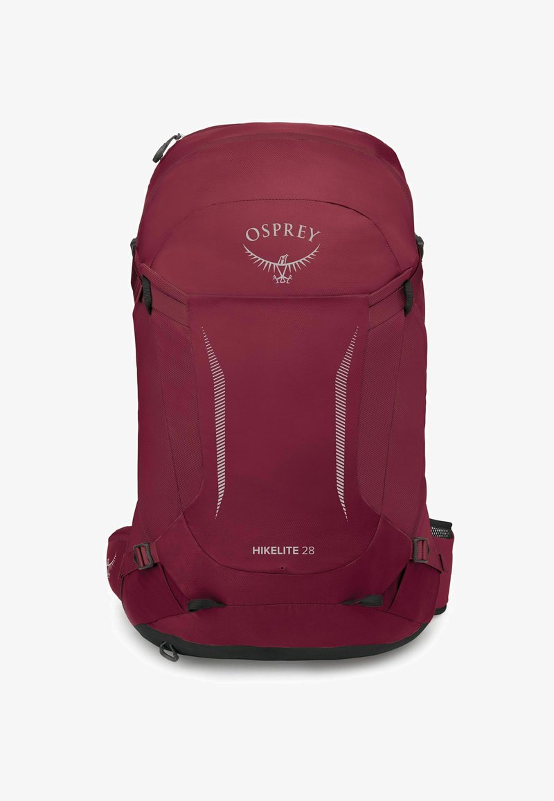 Zaino borgogna con una texture liscia e resistente, dotato di un ampio scomparto principale, logo e dettagli riflettenti per una maggiore visibilità.