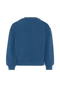 Felpa blu con scollatura a girocollo, polsini e bordo a costine, realizzata in un tessuto morbido e testurizzato, con un design cropped.