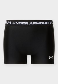 Μαύρα συμπιεστικά σορτς Under Armour με λευκό λογότυπο στο αριστερό πόδι και ελαστική μέση με επωνυμία.