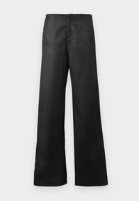 Pantalons larges noirs taille haute avec des détails de couture à l'avant et des poches latérales sur fond blanc.