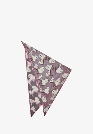 Dried driehoek in lichte stof, met een paarse achtergrond en herhalende Snoopy-illustraties in wit en lichte paarse accenten.