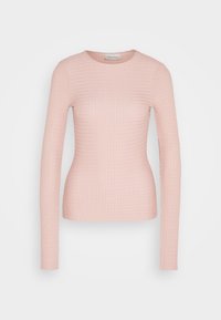 Langarmshirt in Hellrosa mit strukturiertem, geripptem Design, Rundhalsausschnitt und figurbetonter Silhouette. Hergestellt aus elastischem Material.