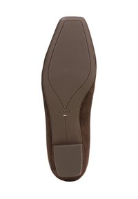 Bruine suède schoenzool met een gestructureerde profiel, vierkante hak en maat aanduiding "27 EDIT" zichtbaar op de onderkant.