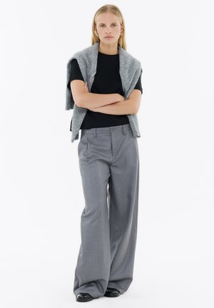 RIA WIDE LEG PINSTRIPE - Trousers - grey pinstripe