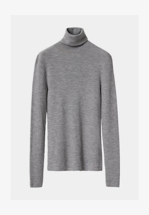 Hall hallitav hall ribikrae t-särk pikkade varrukatega, millel on sobiv siluett ja pehme tekstuur.