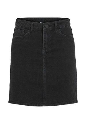 Czarna spódnica dżinsowa o prostym kroju, z zapięciem na guziki z przodu i pięcioma kieszeniami. Posiada czyste wykończenie i minimalistyczny design.