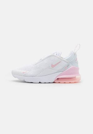 Nike Air Max sneaker in white mesh with pink accents, featuring a rounded toe, cushioned sole, and visible air unit in the heel.