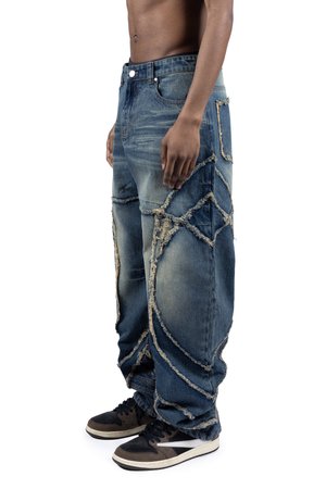 FAVELA FRINGED CUTLINE - Loose Jeans - blue wash