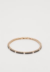 Armband aus Roségold mit verbindendem Design, besetzt mit abwechselnd schwarzen und klaren Steinen, und einem sicheren Verschluss.