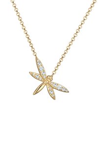 Gouden libelle hanger ketting; versierd met sprankelende heldere kristallen op de vleugels, met een gladde metalen textuur.