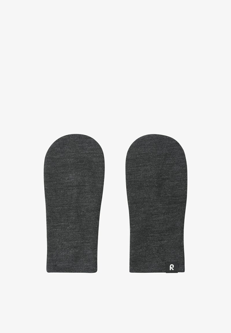 Szare wełniane rękawice z zaokrąglonymi czubkami i gładką teksturą. Posiadają subtelny wzór heather oraz małą metkę z logo na mankiecie.