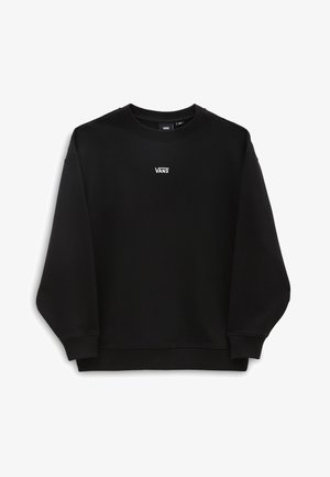 Musta collegepaita, jossa on pitkät hihat, pyöreä pääntie ja resorit hihoissa; pieni valkoinen "VANS"-logo rinnassa; sileä kangaspinta.