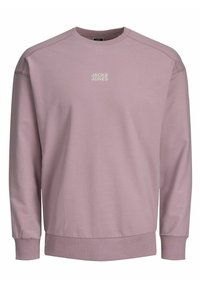 Ljusrosa sweatshirt med rund halsringning, långa ärmar, ribbade muddar och nederkant, samt en liten vit logotyp på bröstet. Material av bomullsblandning.