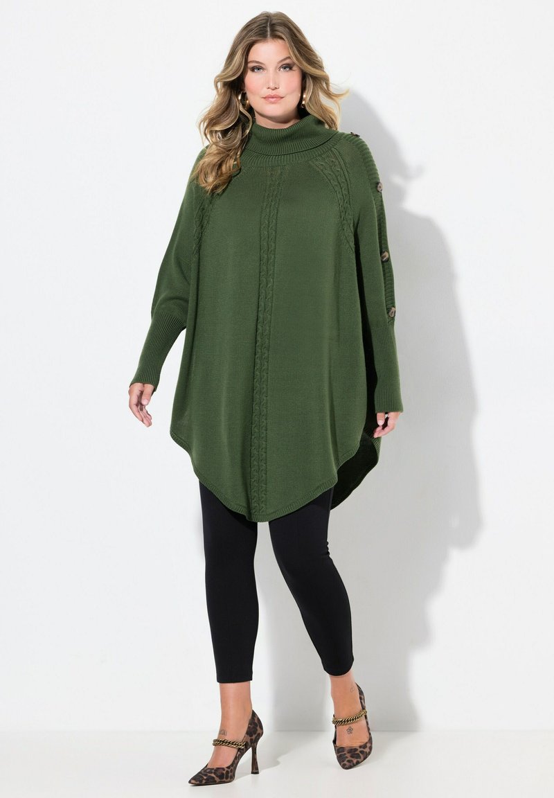MIAMODA PONCHO-STYLE ZOPFMUSTER ZIPFELSAUM - Strickpullover - dark green