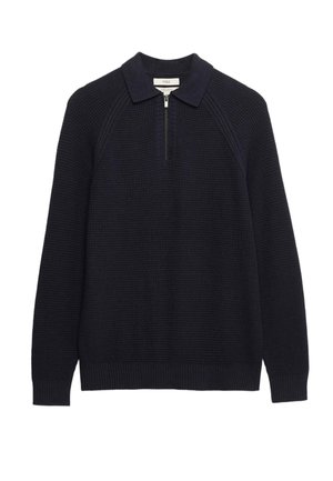 Maglione a maniche lunghe in maglia a nido d'ape blu navy con colletto con cerniera e polsini e orlo a costine.