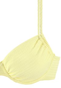 Geel bikini-top met textuurstof met een geribbelde uitstraling, dunne verstelbare bandjes en gathered details bij de buste.