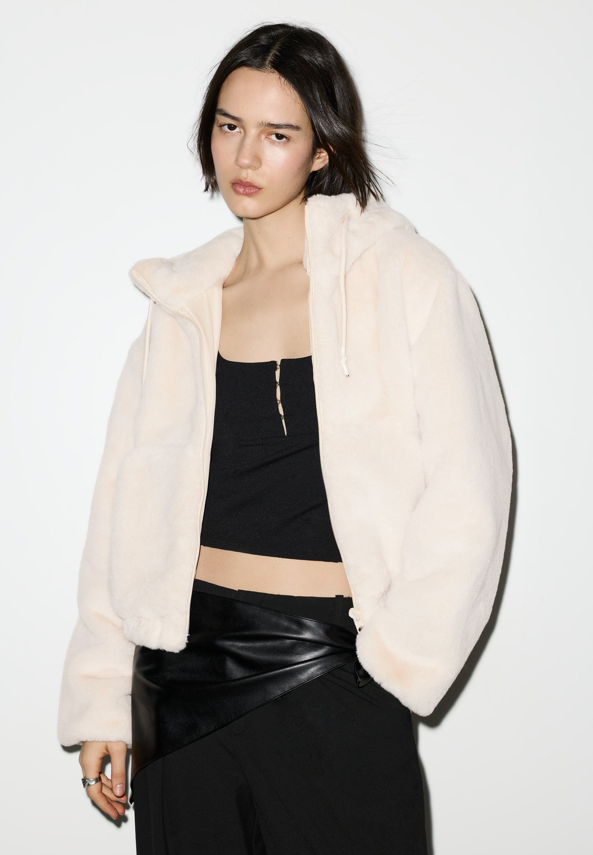 Veste Mi-saison PULL & BEAR Femme – Taille 36 – Crème – Lin Et Coton – Coupe Oversize