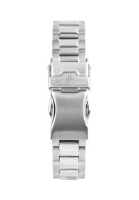 Orologio in acciaio inox con finitura spazzolata, caratterizzato da un design a bracciale a maglie, chiusura sicura e logo incisa sulla fibbia.