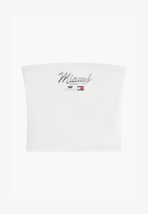 Weißes Trägertop mit dem Text "Miami 2026 1.-3. Mai", dem Cadillac Formula Team-Logo und einem kleinen rot-weiß-schwarzen Flaggenemblem in der vorderen Mitte.