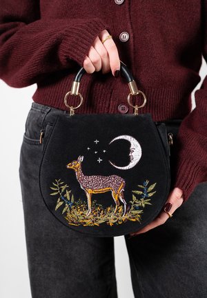 DEER MOON EMBROIDERED SADDLE - Handbag - black