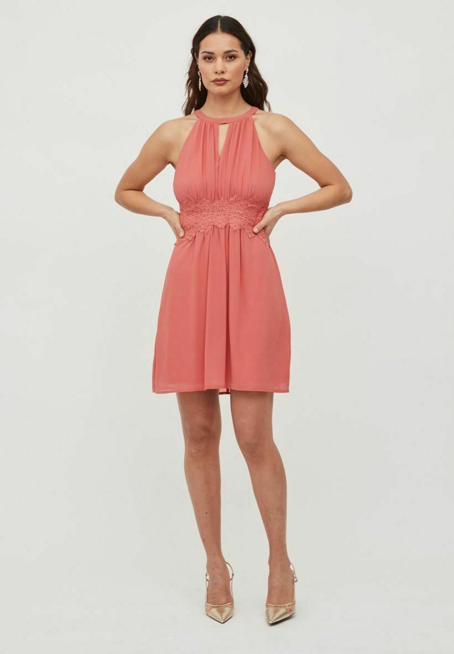 Vila VIMILINA HALTERNECK DRESS - Vestito elegante - dusty cedar/rosa  screziato - Zalando.it