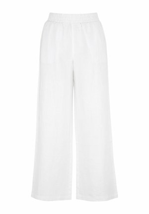 Hvide linned bukser med vidde, elastisk talje og to sidelommer, der har en glat tekstur og åndbart design.