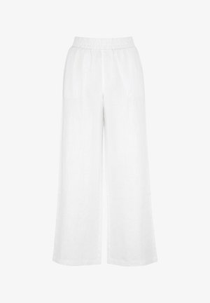 Hvide linned bukser med vidde, elastisk talje og to sidelommer, der har en glat tekstur og åndbart design.