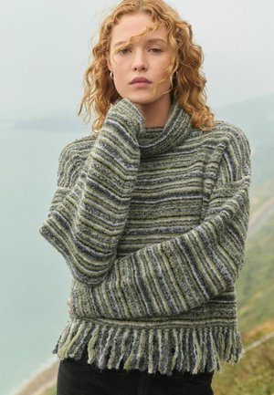 FRINGE SPACEDYE HIGH ROLL NECK - Pullover - green khaki