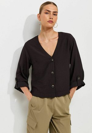 New Look, CRINKLE TEXTURE V-NECK SHIRT - Blouse - black