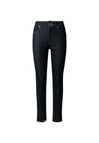 Černé džíny skinny s vysokým pasem, pěti kapsami a jemným prošíváním. Hladká textura, zúžené nohavice a standardní knoflíkové zapínání.