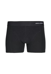 Zwarte katoenen boxershorts met een brede elastische tailleband met het logo "JACK & JONES". Glad materiaal, aansluitend ontwerp en van gemiddelde dijlengte.