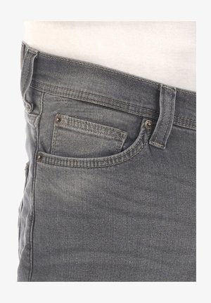 Grijze denim jeans met een slim fit, met een voorzak, riemlussen en een licht vervaagde textuur. Benadrukte stikdetails langs de naden.
