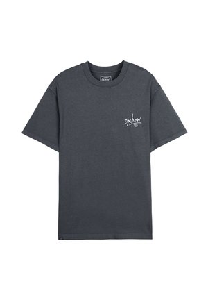 T-shirt en coton gris à manches courtes et col rond. Présente un logo de marque blanc sur le côté gauche de la poitrine.