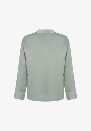 Lichtgroen overhemd met lange mouwen, een gladde textuur, een spitse kraag en manchet-mouwen. De achterkant heeft een eenvoudig, niet versierd ontwerp.