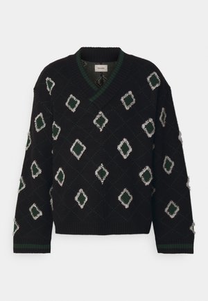 Holzweiler PALOMAR ARGYLE V-NECK UNISEX - Strickpullover - black mix