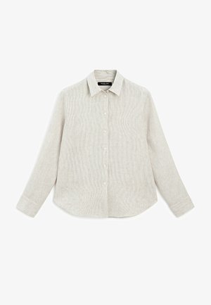 Ljusfärgad skjorta med knapp fram och en subtil randig mönstring. Tillverkad av textil med struktur, med klassisk krage och långa ärmar med knappmanschetter.