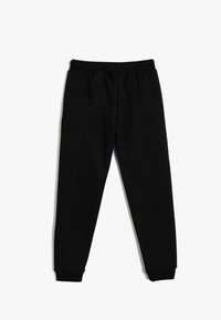 Schwarze Jogginghose aus weichem Baumwollmaterial, mit elastischem Bund und Bündchen, geradem Bein design und ohne sichtbare Muster.