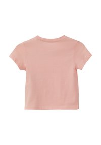 Roze t-shirt met korte mouwen van katoen, met een ronde halslijn en een soepele textuur. Geen zichtbare patronen of versieringen.