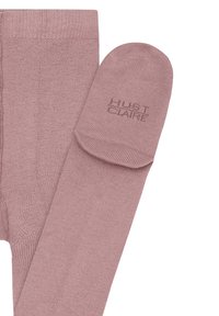 Collant rosa chiaro con una texture liscia, caratterizzati da una punta arrotondata e un logo che recita "LULU CLAIRE" stampato nella zona della punta.