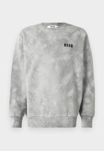 Hellgrau gefärbter Sweatshirt mit langen Ärmeln und gerippten Bündchen, versehen mit kleinem schwarzen "MSGM"-Logo auf der linken Brust.