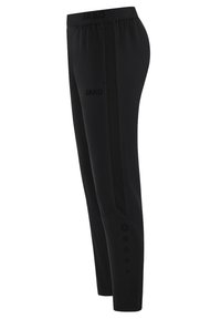 Pantaloni sportivi neri realizzati in tessuto morbido, dotati di un pannello laterale testurizzato, vita regolabile e dettagli con logo.