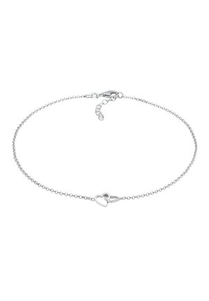 Bracelet en chaîne argentée avec des charms en forme de cœur entrelacés, un fermoir à homard et une longueur réglable avec une extension de chaîne.