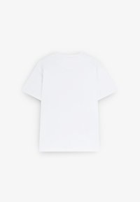 T-shirt blanc en coton à manches courtes, col rond et coupe droite. Texture lisse sans motifs ni accents.